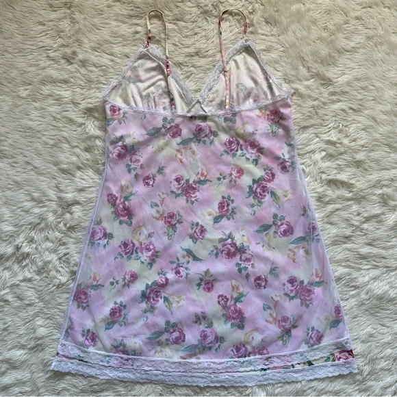 Pucker Up Slip Nightgown Sleepwear Vintage Floral Lace Pink L - Picture 4 of 12
